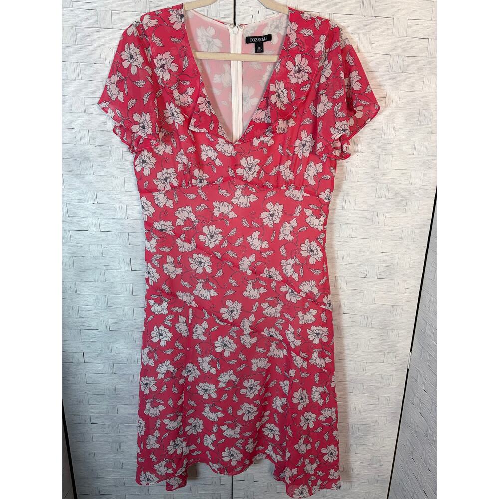 Roz & Ali women's dress long ruffle‎ floral V-neck Y2K coquette Fairycore